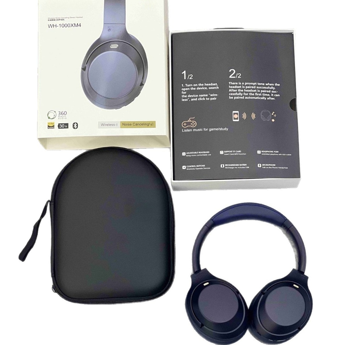 WH-1000XM4 wireless sports Bluetooth headset with foldable noise cancelling: Blue
