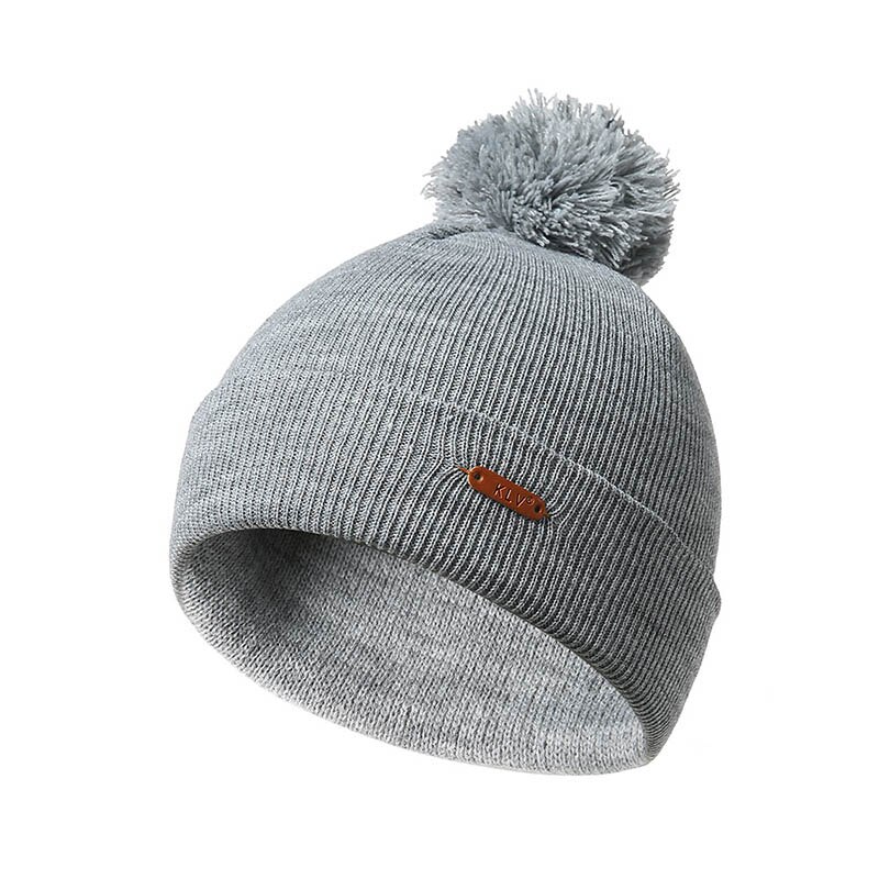 Vinter huer strikkede kvinder hatte pom poms kasketter ensfarvet herre hue varme tykke huer unisex efterår afslappede huer: Lysegrå
