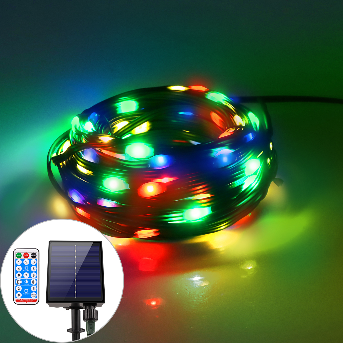 8 standen voor led-lichtsnoeren van leer voor buiten: sprankelende verlichting met een 1200 mah-batterij, zonnepaneel of netstroom, ideaal voor kerstfeestdecoratie.: Veranderlijk / Z