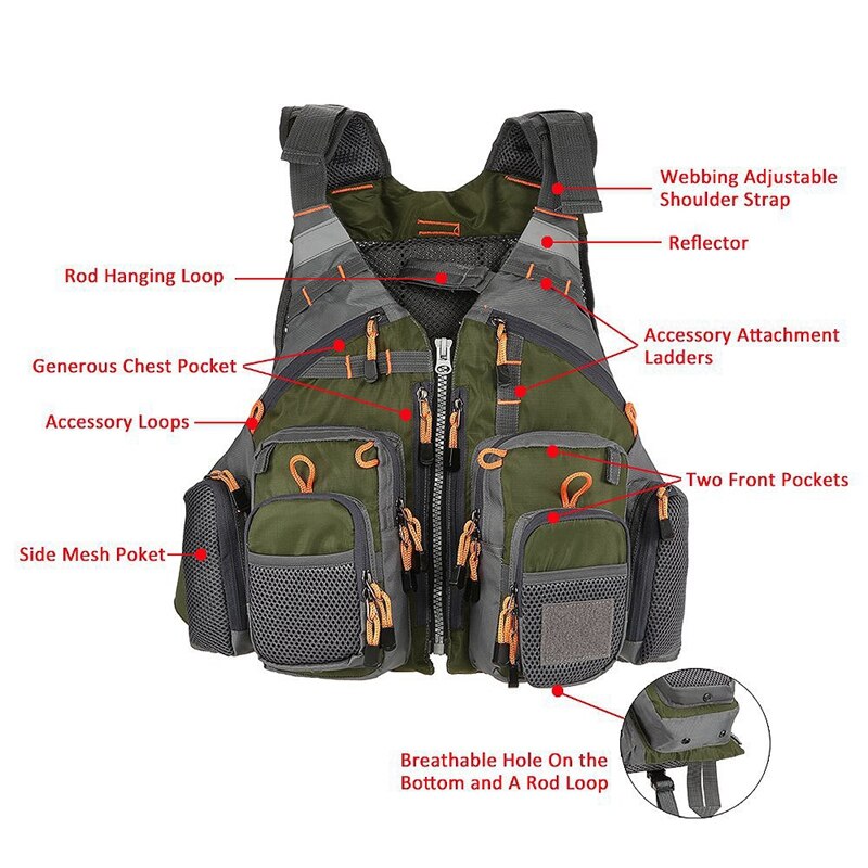 Fly Fishing Vest Breathable Padded Superior 209Lb Bearing Life Safety Jacket Fishing Vest for Swimming Sailing Boating Kayak