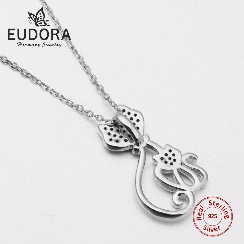 Eudora Genuine 925 Sterling Silver Necklaces Cats Pendants&Necklaces Sterling Silver 925 Kitty Necklace Jewelry Colar de