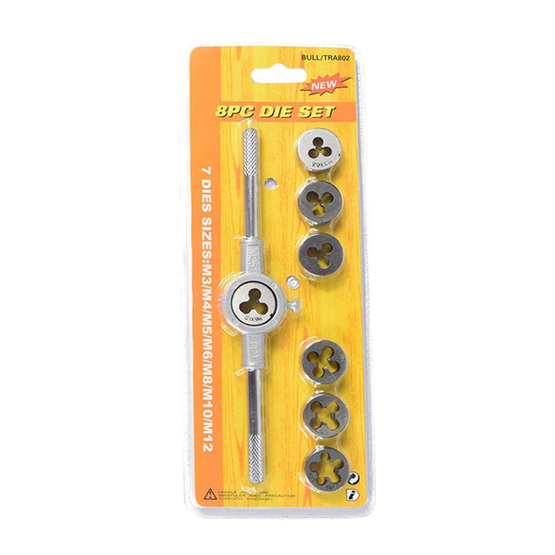 8pcs Metric Adjustable Tap Die Wrench Set M3-M12 Screw Thread Taper Hand Tool: Default Title