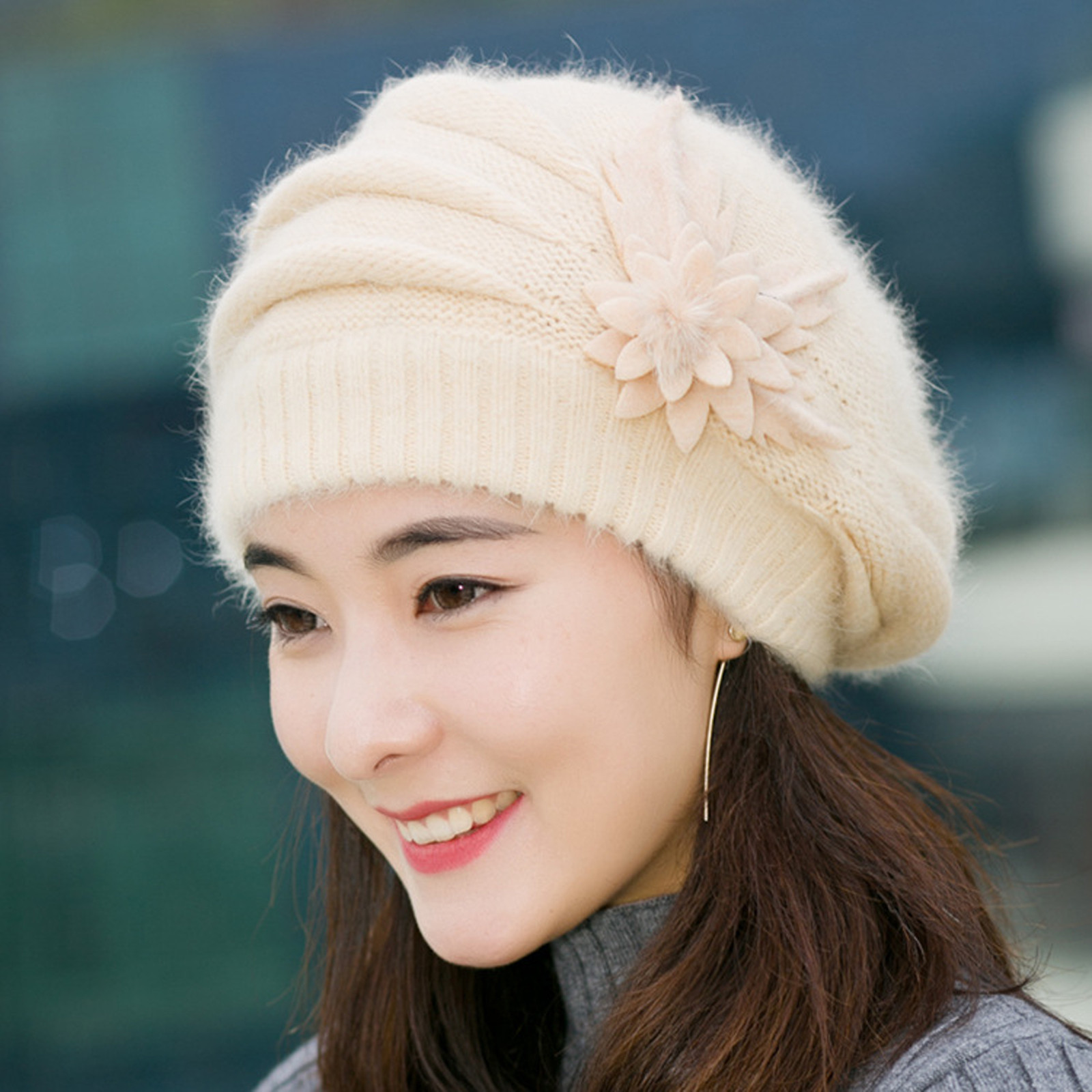 Top des ventes , bonnet en coton pour femmes, ample, Baggy, hiver, , doux, Crochet, femme, chapeau, , fleur, chapeaux,: E