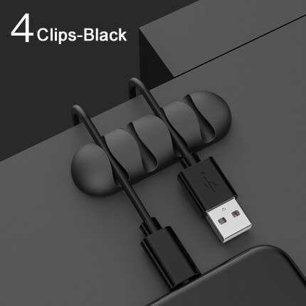 Office Desktop Telefoon Kabel Organizer Clips Onder Tafel Siliconen Usb Kabelhaspel Beheer Clips Mouse Oortelefoon Kabel Houder: 4 clips Black