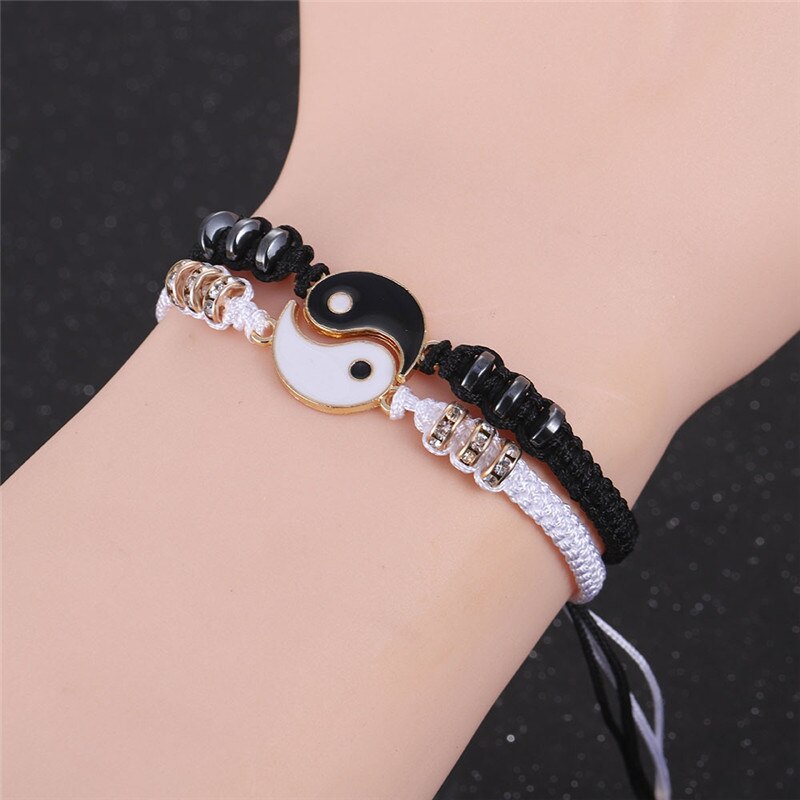 1 Pc Paar Armband Chinese Retro Tai Chi Gossip Verban Pech Hand Geweven Touw Bff Beste Vriend Vriendschap Sieraden