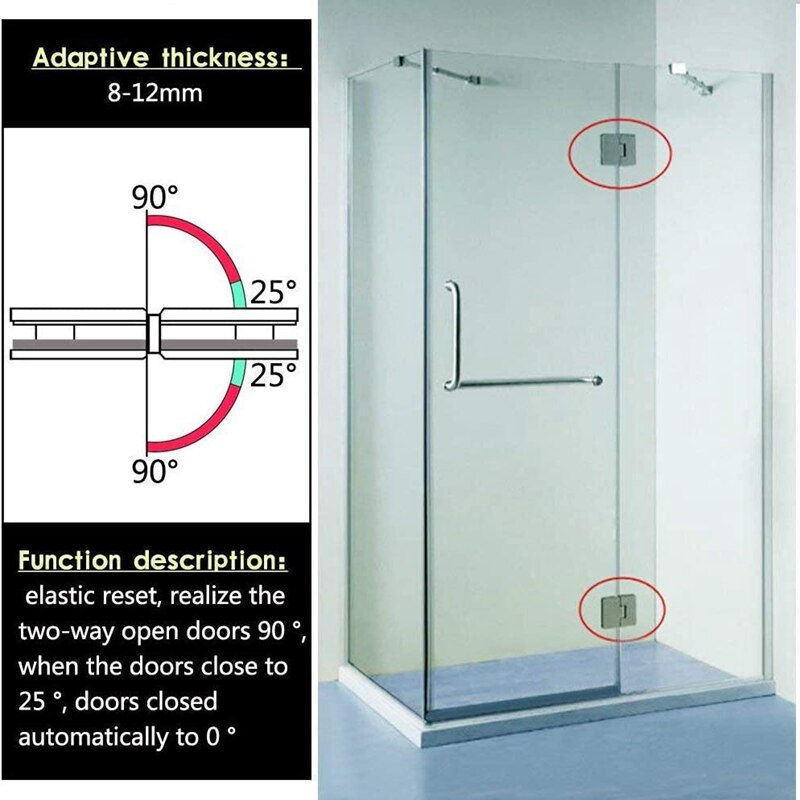 2 Stck Edelstahl Tür Klemme dauerhaft 180 Grad Glas Clip Tür Armaturen Tür Klemme Halterung Rahmenlose Dusche