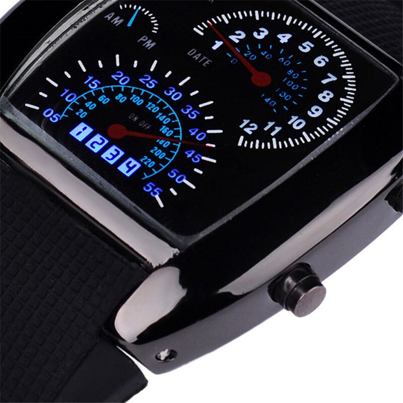 Digital Wristwatches Aviation Turbo Dial Flash LED Watch For Mens Women Sports Watches Car Meter Digital Watch