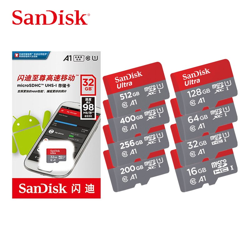 SanDisk tarjeta Micro SD 512G 400GB A1 tarjeta de memoria MicroSDHC 256g 128G 64G 32G 16GB MicroSDXC EXTREME PRO V30 U3 A2 4K UHD tarjetas TF