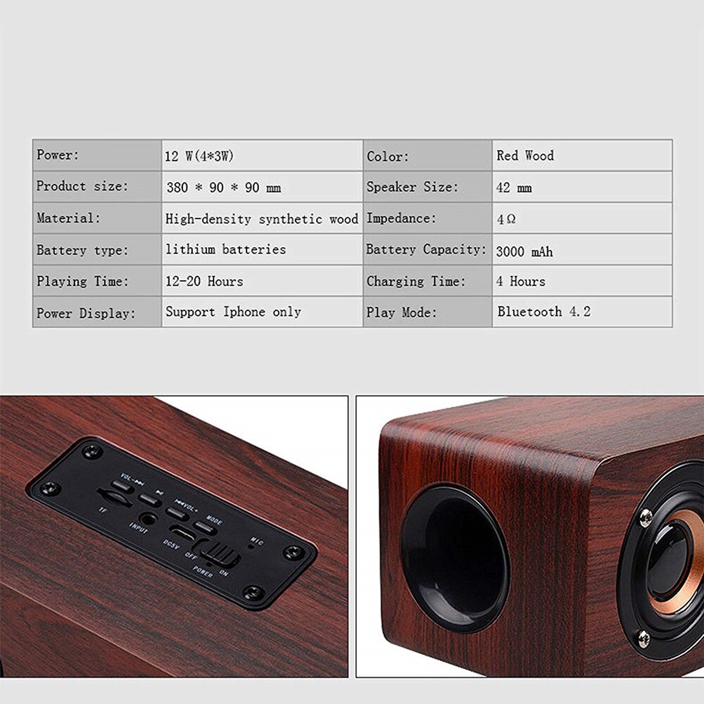 HYASIA Soundbar Bluetooth Speaker Wireless Wooden Desktop PC Speaker TV Support TF AUX Handsfree Audio for Bookshelf Phone Home