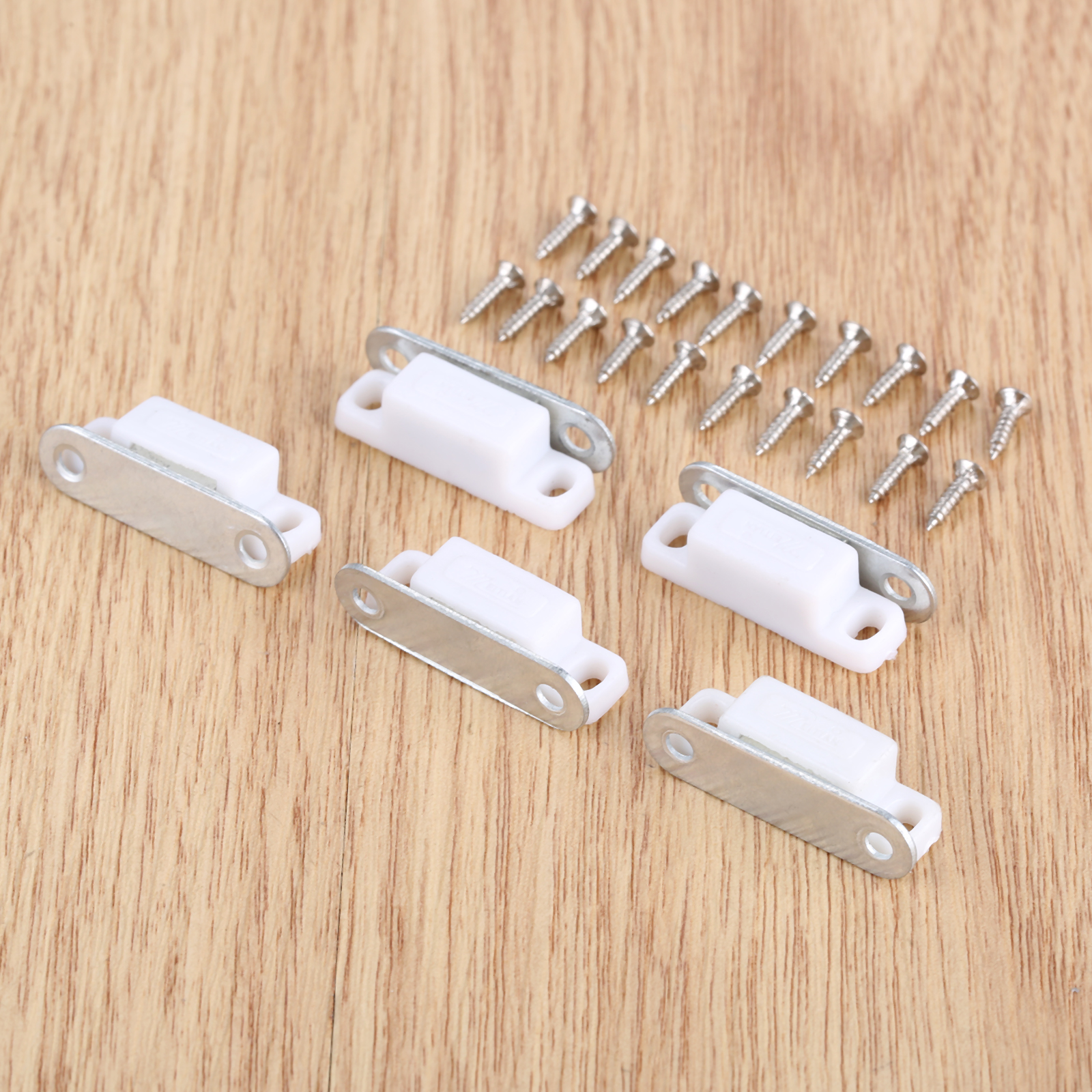 5pcs/set Magnetic Catches w/screws Small Metal Cabinet Door Cupboard Preventing Protecting 27mmx10mm White/Brown Mini Stopper: White