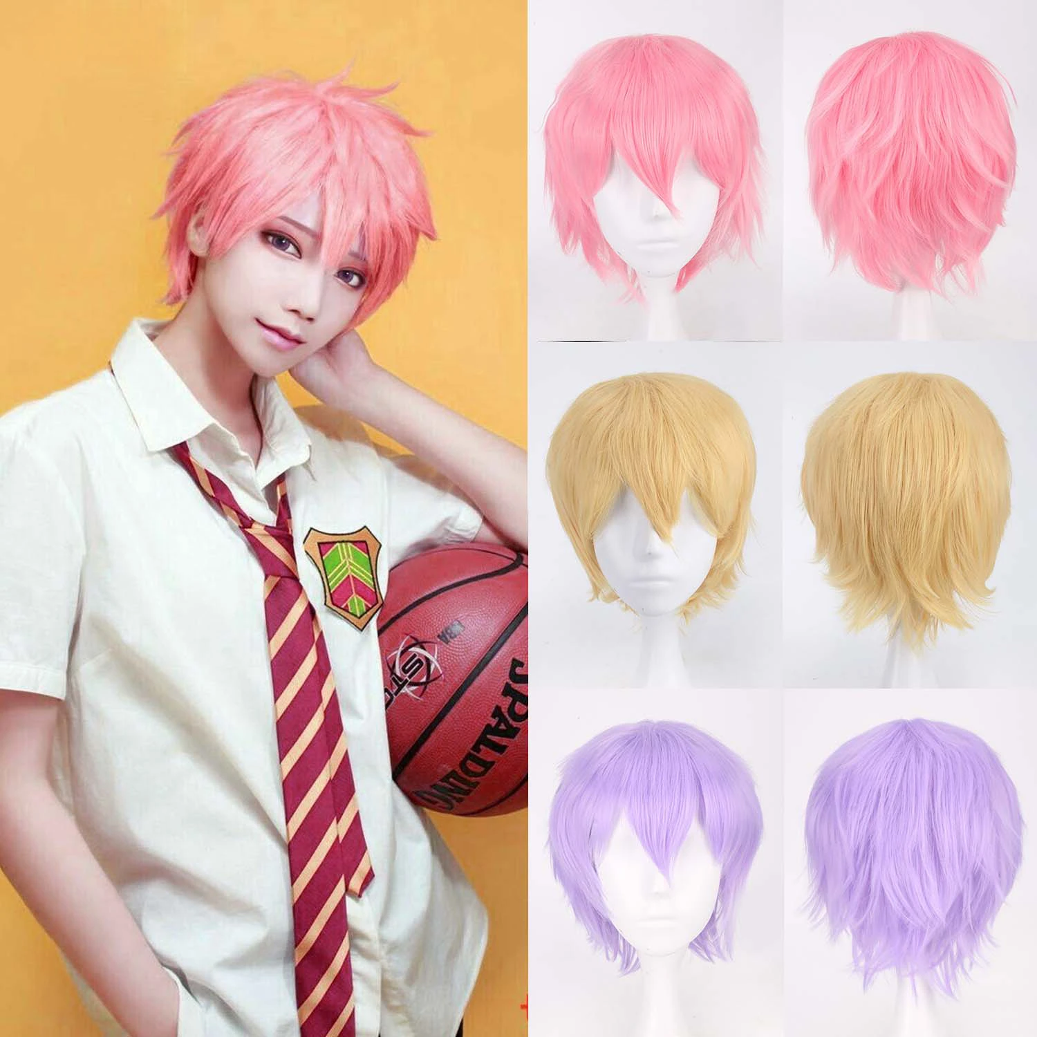 Wolf schneiden Mit Pony abgehackt Cosplay Party Perücke Für Männer Frauen Rosa verrotten Blau Lila Koreanischen Stil Mann Perücke Synthetische Kurze Perücken