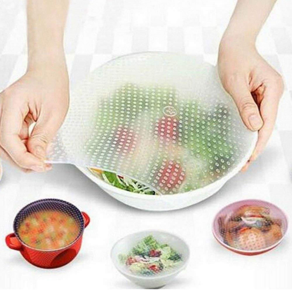 4 pcs Multifunctional Food Fresh Keeping Saran Wrap Kitchen Tools Reusable Silicone Food Wraps Seal Vacuum Cover Lid Stretch