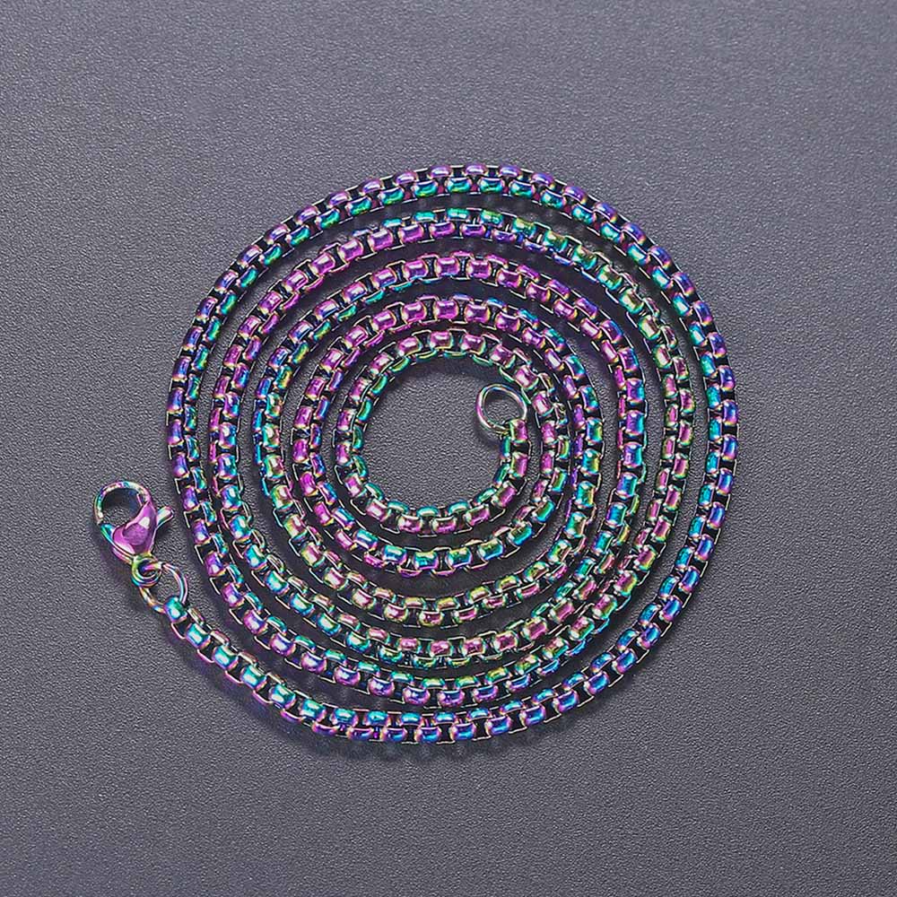 Colorful Rainbow 3MM Cuban Link Chain Necklace for Women Stainless Steel Rope Chain Choker On Neck Punk Trend LGBT Pride Jewelry