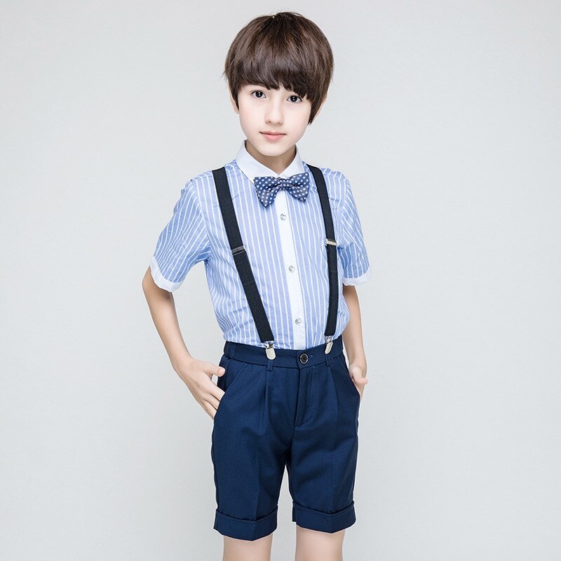 Angleterre garçons école uniforme formel rayé chemise globale plage fête enfant été Costume fleur garçons Boutique vêtements 194008