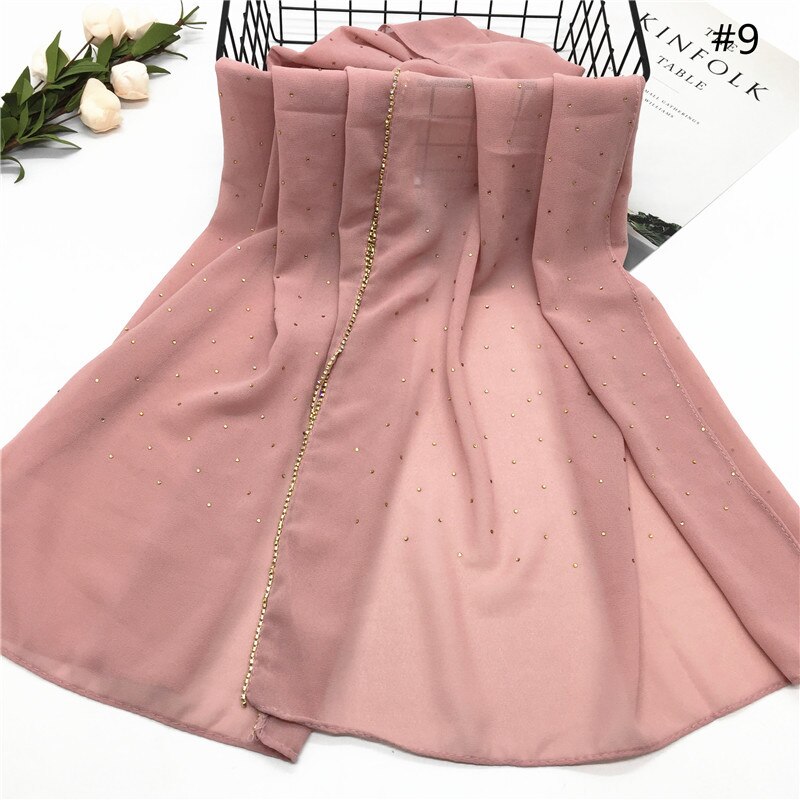 70*180cm Chiffon hijab schal mit perlen femme musulman lange tücher islamischen kopftuch kleidung muslimischen stickerei hijabs: 9