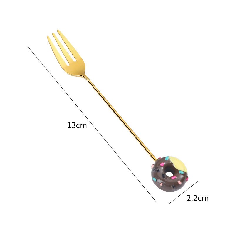 Donut Fork Spoon Stainless Steel Doughnut Dessert Fruit Forks Honey Coffee Stirring Spoon Baby Kid Cutlery Dinnerware Accessorie: D