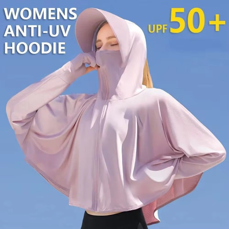 UPF 50+ Dames Zonnebrandcrème Hoodie Effen Kleur Dunne Ijs Zijde Zomer UV-bescherming Jas met lange mouwen Ademend Shirt Kleding