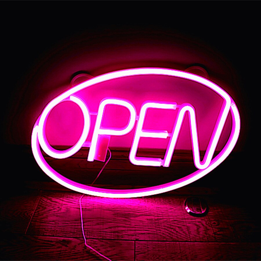 42*26.8cm öppna neonskyltar ultra ljusa öppna bokstäver neon led lampa restaurang bar heminredning usb/batteridriven ljus 7 färg: Rosa