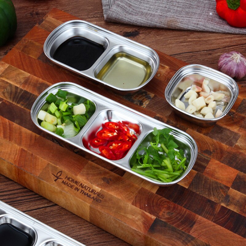 Plates Stainless Steel Assorted Salad Sauce Dipping Dish Tray Bowl Kitchen Tableware Specialty Plate 1/2/3 /4 Grids