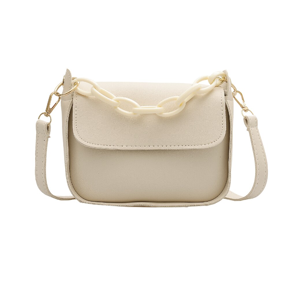 Bolso cruzado pequeño de cuero PU para mujer, bandolera de hombro de viaje con cadena acrílica de verano,: White