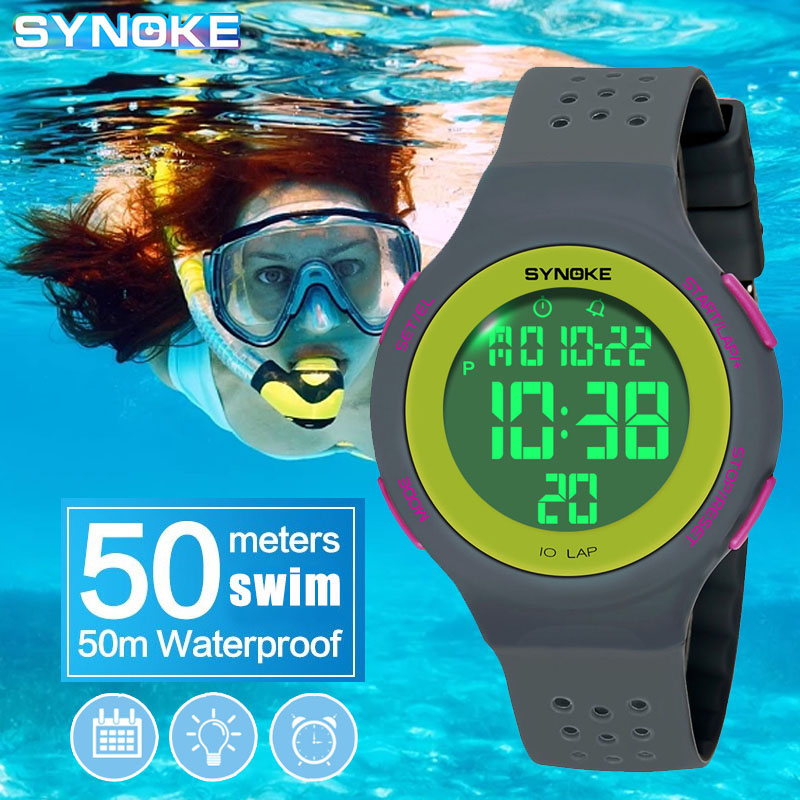 Relojes SYNOKE para mujer, reloj deportivo Digital fino de lujo para nadar, resistente al agua, reloj electrónico LED para hombre, reloj de pulsera de buceo multifunción