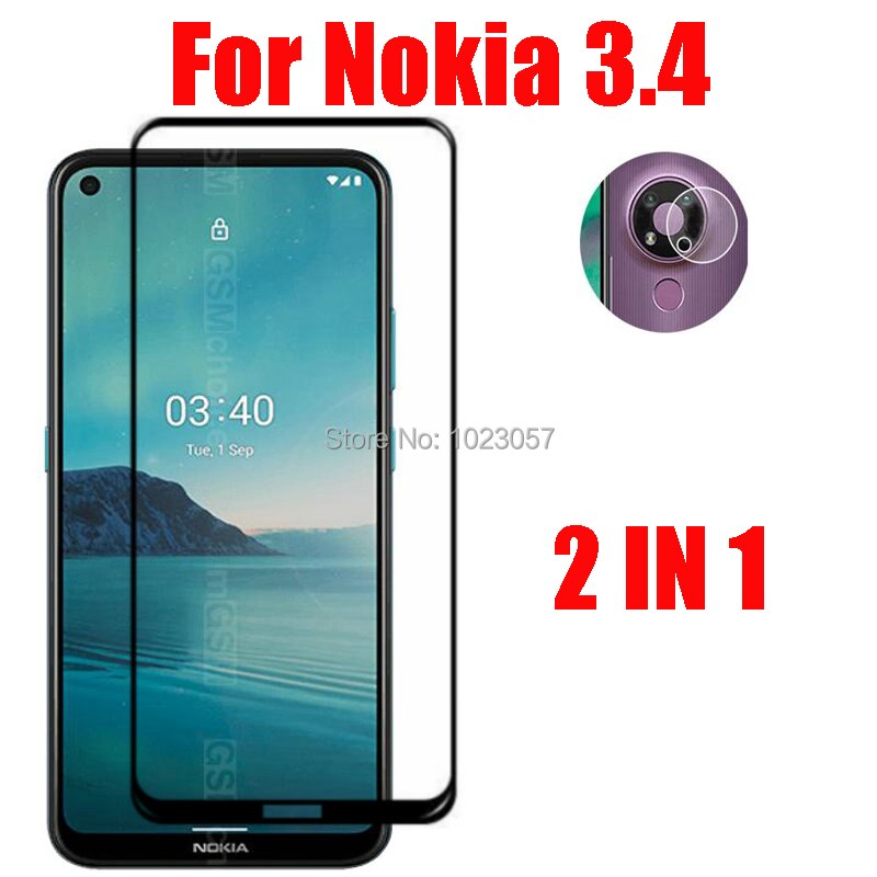 Funda 3 en 1 + cristal templado para cámara, protector de pantalla para Nokia 3,4, 3,4: 2 in 1