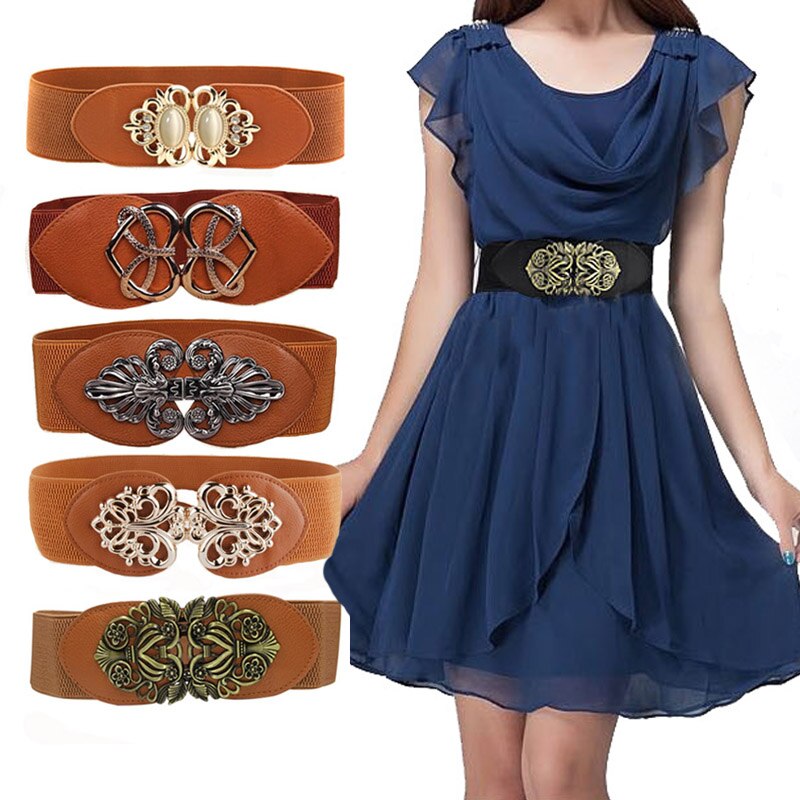 Cinturón ancho elástico para mujer, cinturón grueso con estampado de tótem Vintage, cinturón de cuero elástico para vestido, corsé, Z30 cincha de cintura, 21 tipos