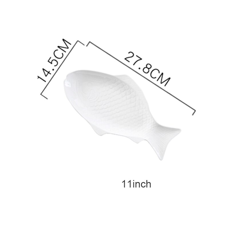 Ceramic Tableware Plate Fish Shaped Dish Snack Storage Fish Pan Fine Dinner Plate Kitchen Accessories: White 11inch