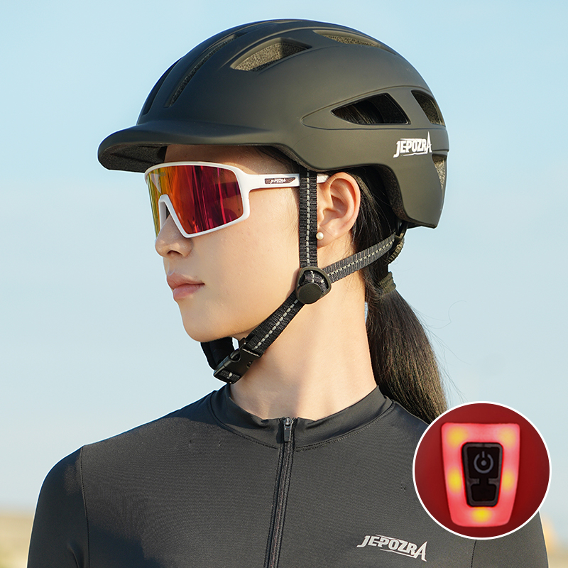 Cycling Helmet In-Mold Mountain Road USB Rechargeable Tail light Bicycle Bike Helmet Sports Safe Hat MTB Cycling Helmet: Blue