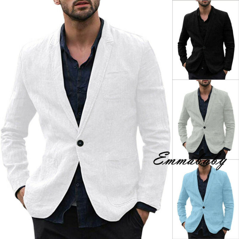 algodón Lino solo breasted verano Lino traje de hombre Slim Fit Peaked solapa novio comodidad negocios Blazer