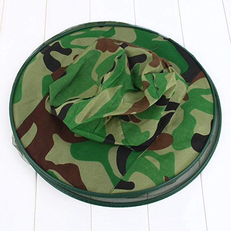 Two-layer Camouflage Anti Mosquito Bee Fishing Hat Net Mesh Head Cover Fisherman Hat Camping Mask Face Protect Caps