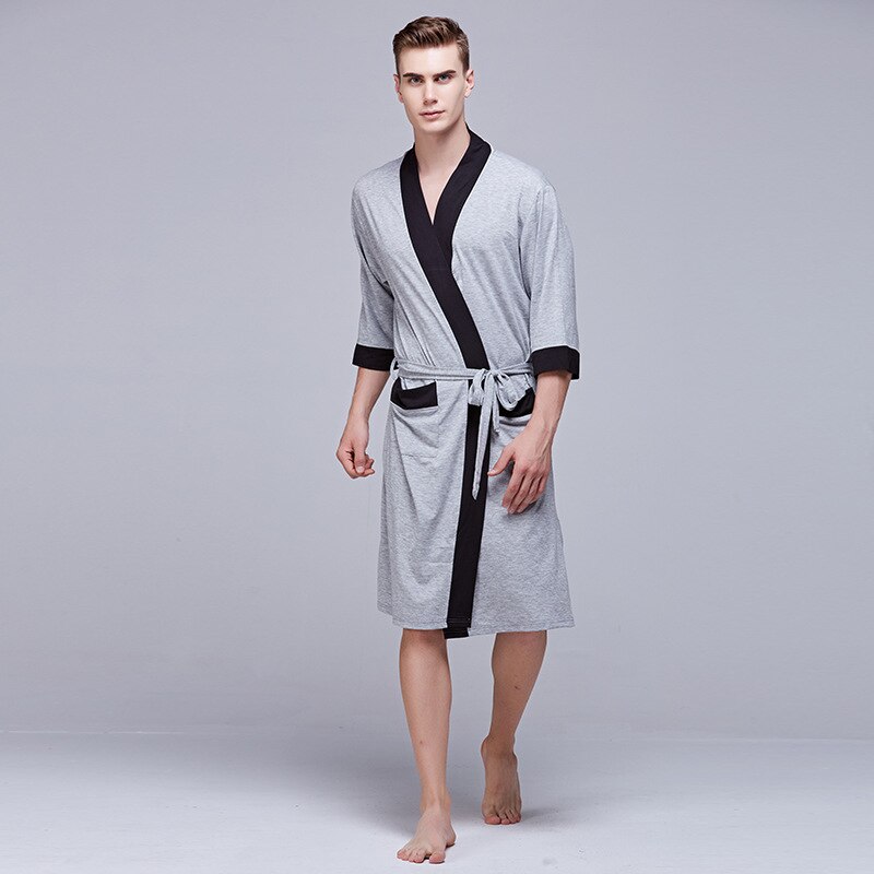 Lente En Zomer Mannen Katoen Kamerjas Badjas Mannen Effen Kleur Katoen Gewaad Thuis Kleren Slapen Gewaad Voor Mannen kimono Mannen: huihei / XXL
