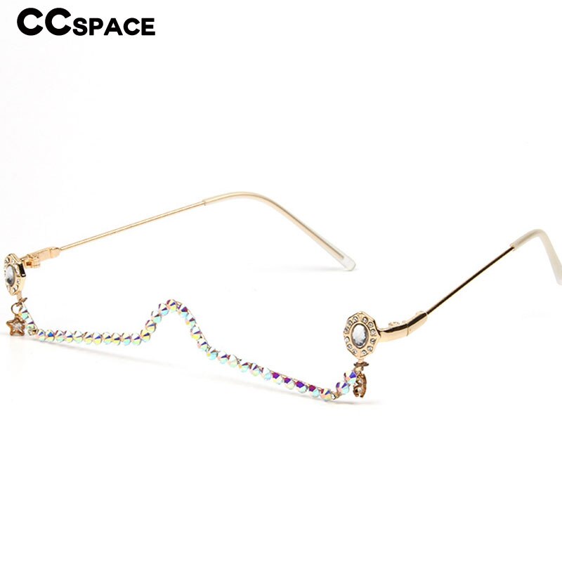 47163 Water Pendant Half Frame Rhinestone Glasses Frame Women Diamond Chain Ladies Shades Lensless Handmade Eyewear