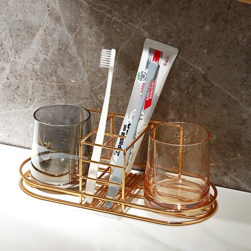 Porte-gobelet à dents en acier inoxydable, verre Transparent, gargarisme, porte-brosse à dents sans poinçon, accessoires de salle de bain, 1 pièce
