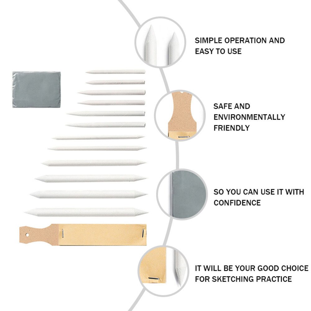 1 Set/14pcs Practical Drawing Sketching Blending Stumps Wiping Pen Smudge Pen