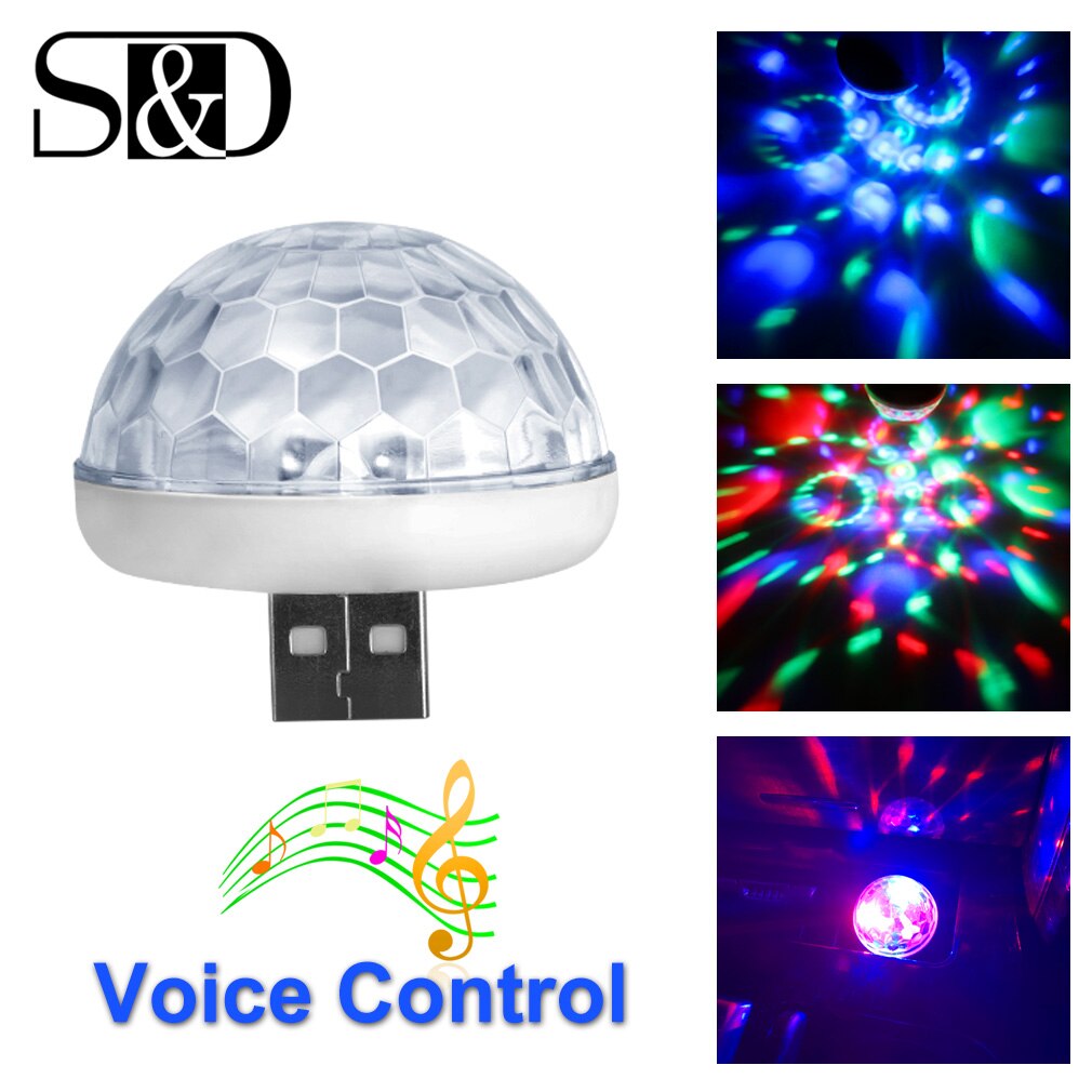 S & D Multi Kleur LED Auto USB Sfeer Licht Decoratieve Lamp Mini RGB Muziek Geluid Lamp Telefoon Oppervlak voor festival Party Karaoke