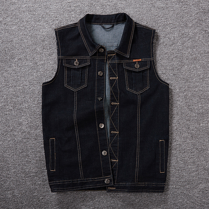 Grande taille 8XL 7XL 6XL hommes Denim gilets hommes sans manches Cowboy vestes homme Vintage rétro gilet décontracté Chubby homme gilet: Black / L
