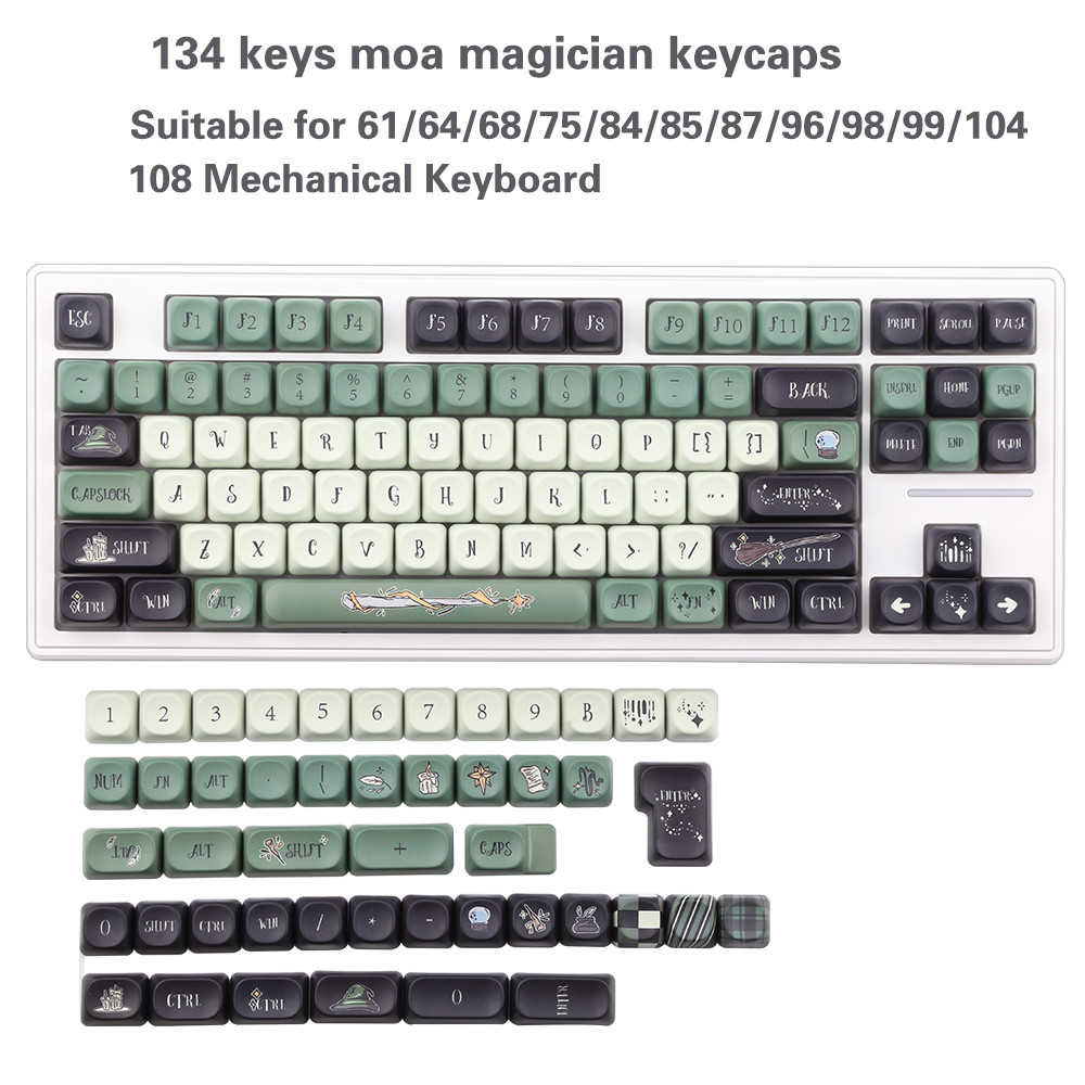 NEUE PBT-Tastenkappen, Magier-Themen-Tastenkappen, 5-seitige Sublimations-MOA-Tastenkappen für mechanische Tastaturen von Gateron Kirsche MX Schalter