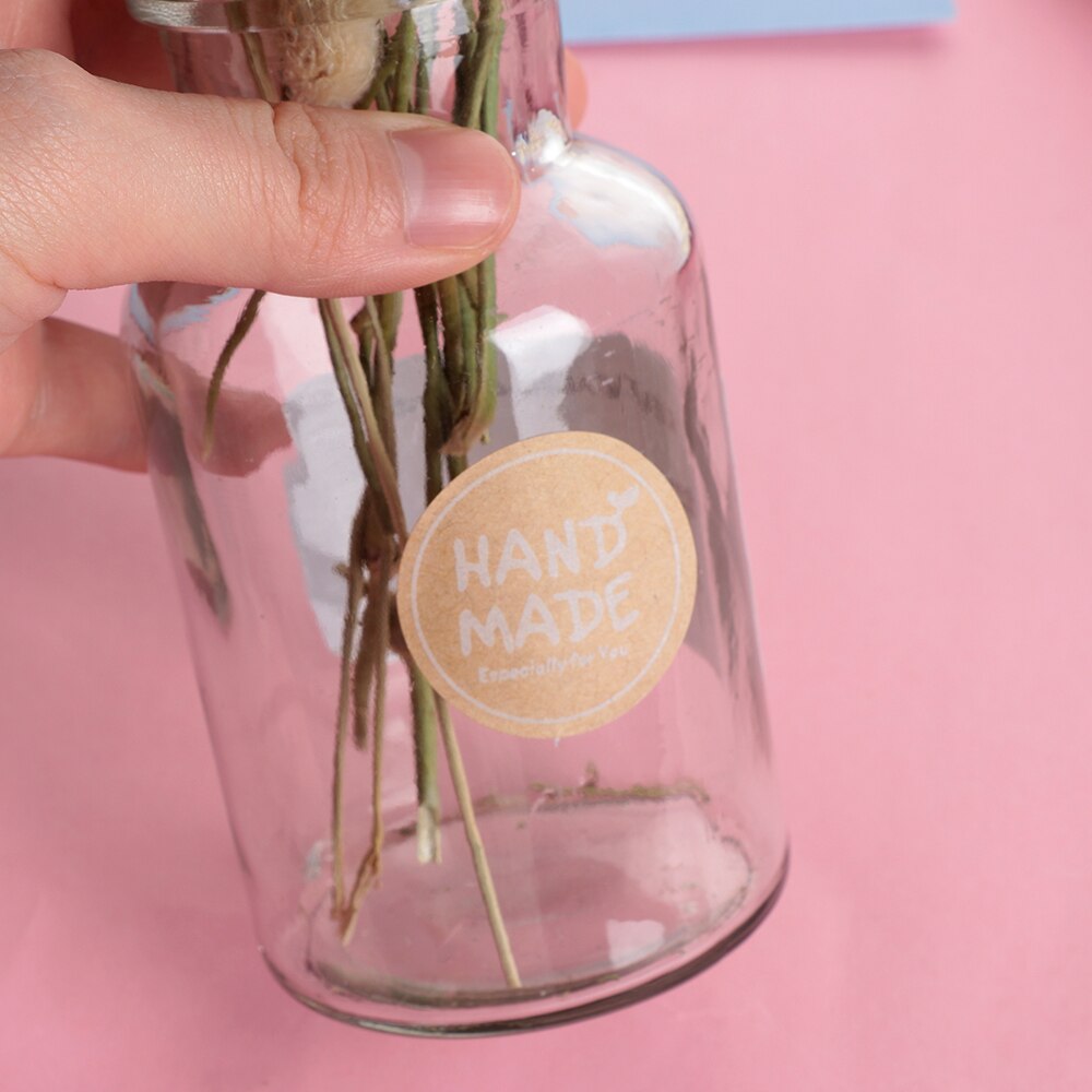 12PCS Labels Round Natural Kraft HAND MADE Sticker seal labes Self-adhesive Paper Stationery Sticker