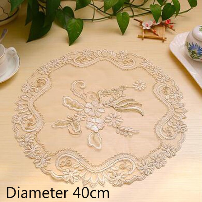 Napperon de table en dentelle 8 motifs, napperon rond de noël en tissu, tasse de mariage, dessous de verre, serviette de cuisine: Gold 3