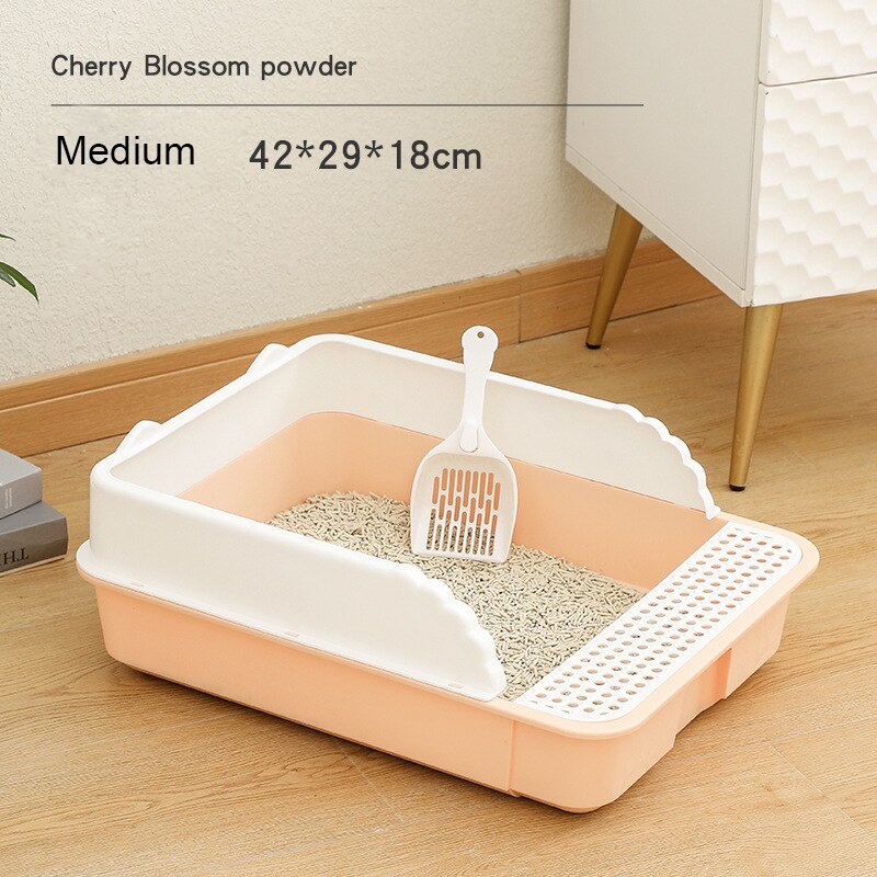 Katzen Wurf Kasten Haustier Wc Becken halb-Geschlossen Hund Sauber Wc Sandkasten Katze Hund Tablett Kätzchen Wurf Schaufel Anti Spritzen Wurf Kasten: Rosa / L