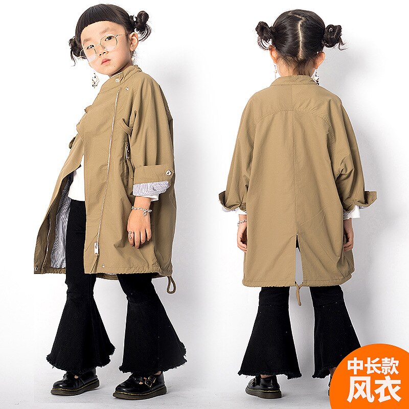 Children's Unisex Autumn Trench Kids Clothing Girls Long Trench Boys Full Solid Trench Kids Cotton Outerwear and Coats