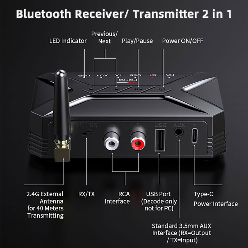 5.0 Audio-ontvanger Adapter 3,5 mm AUX-aansluiting HD Geluid RCA Extra USB-schijf Draadloze stereozender met antenne Bluetooth