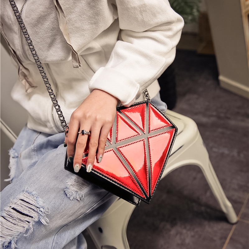 Super qualidade mulheres sacos 3d forma de diamante ombro corrente senhora menina mensageiro pequeno crossbody satchel noite zíper hangbags