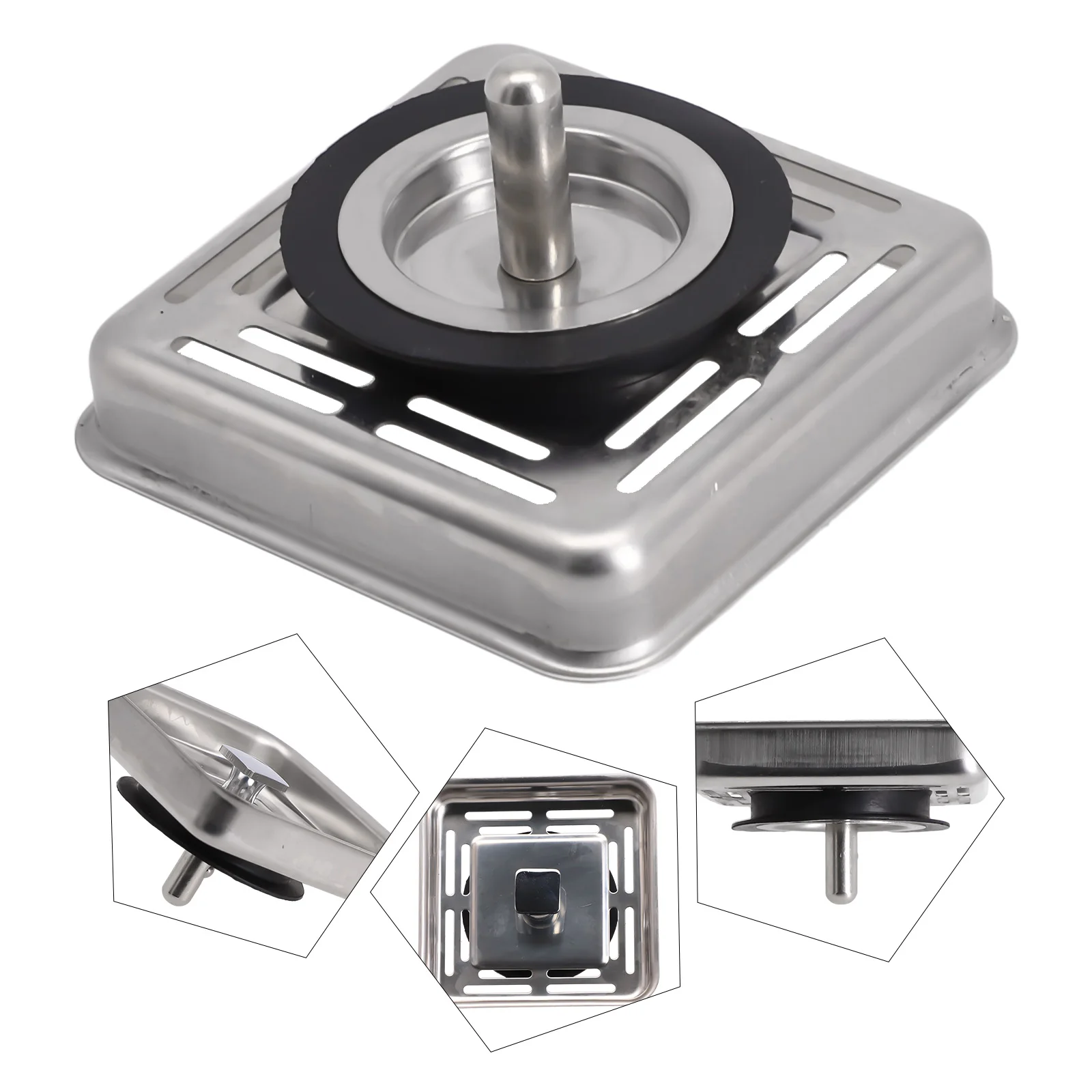 Square Stainless Steel Kitchen Sink Strainer Drainer Post Stopper Waste Plug Waste Plug Sink Filter Basin Sink Drain