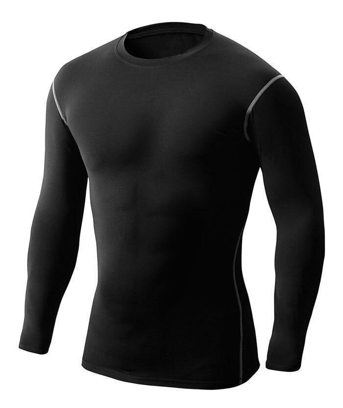 Men's Compression Shirts Tight Long Sleeve Base Layer for Gym Workout Fitness Crossfit Running Cycling Sportswear Tops: S / Black