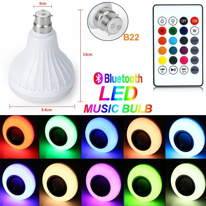 Rgb Licht Led-lampen 12W E27 B22 Lamp Draadloze Bluetooth Audio Speaker Muziek Smart Lampen Met 24 Key afstandsbediening: Default Title