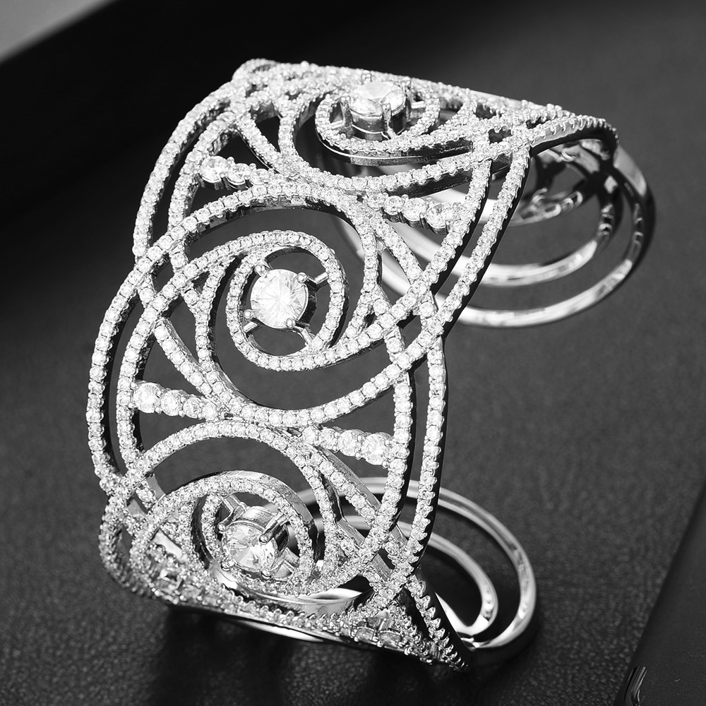 Missvikki luxo geométrico cz grande ampla aberta pulseira para o casamento feminino baguette arábia pulseira nupcial nobre jóias de alta qualidade