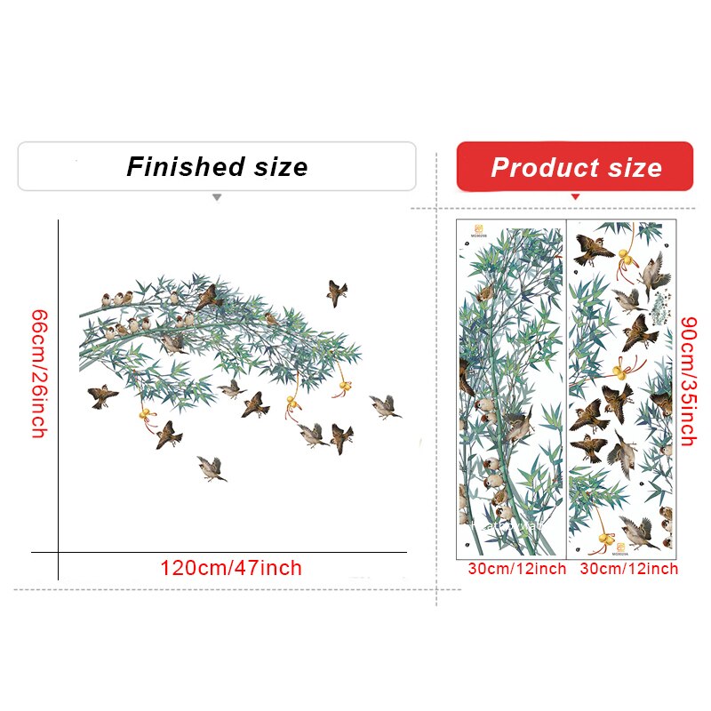 Chinese Inkt Schilderij Bamboe Vogels Muurstickers Voor Woonkamer Slaapkamer Sofa Tv Achtergrond Decor Vinyl Muurstickers Home Decor