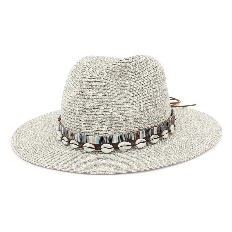 2022 Shell Kwasten Cowgirl Zomer Hoed Papieren Hoed Voor Vrouwen Mannen Western Cowboy Strooien Hoed Dame Trendy Geweven Zonnehoed strand Cap: GRAY